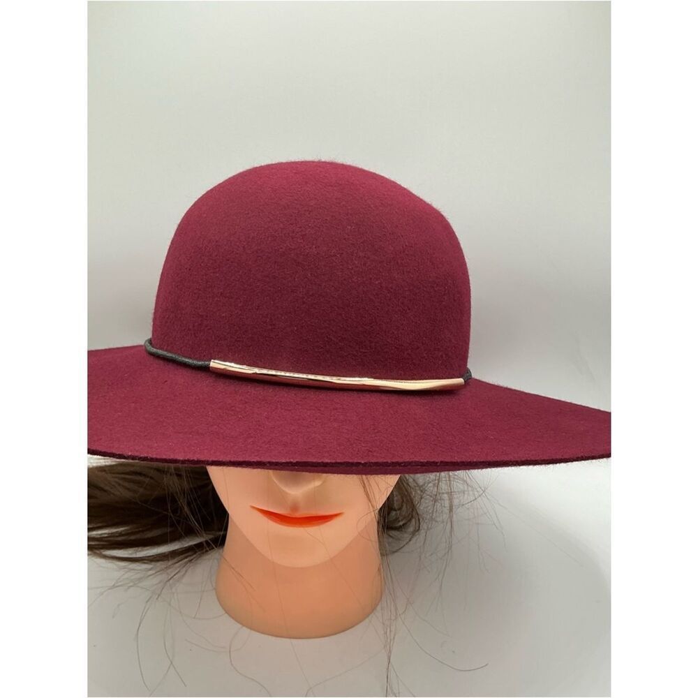 Nine West Women's Wide Brim woolHat in Burgundy with Gold Accent